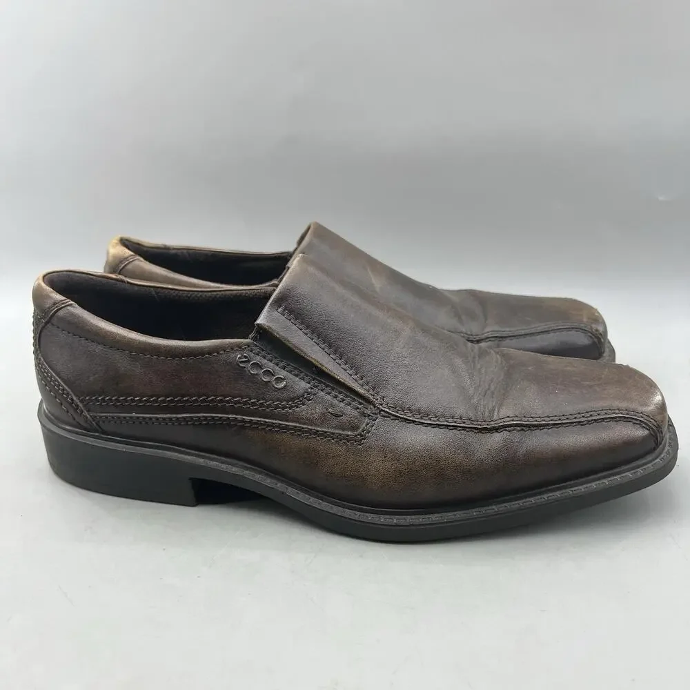 ECCO New Jersey Loafers Oxford Men Size 9 Brown Leather Comfort Square Toe Shoes